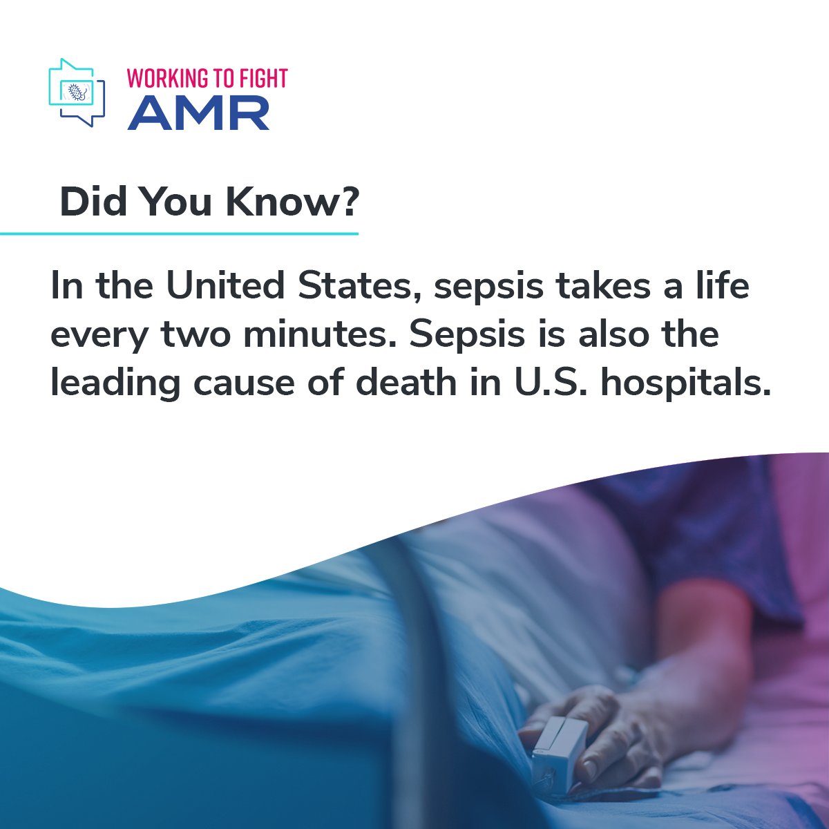 WeFightAMR's tweet photo. #AntimicrobialResistance makes treating sepsis more difficult. As more germs become resistant to antimicrobial medicines used to treat infection, more people are at risk for developing sepsis. #SAM2022 https://t.co/HdI8pN9v4P
