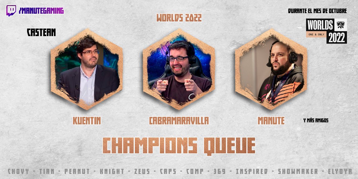 manutegaming's tweet photo. WORLDS 2022
Riot me ha dado acceso a CHAMPIONS QUEUE. El soloQ de los jugadores de worlds. Durante el mes de octubre estaremos espectando games por las tardes con varios amigos. A quién más debería invitar? 👀
Esto va a ser la hostia sinceramente. https://t.co/yChyehdyW9