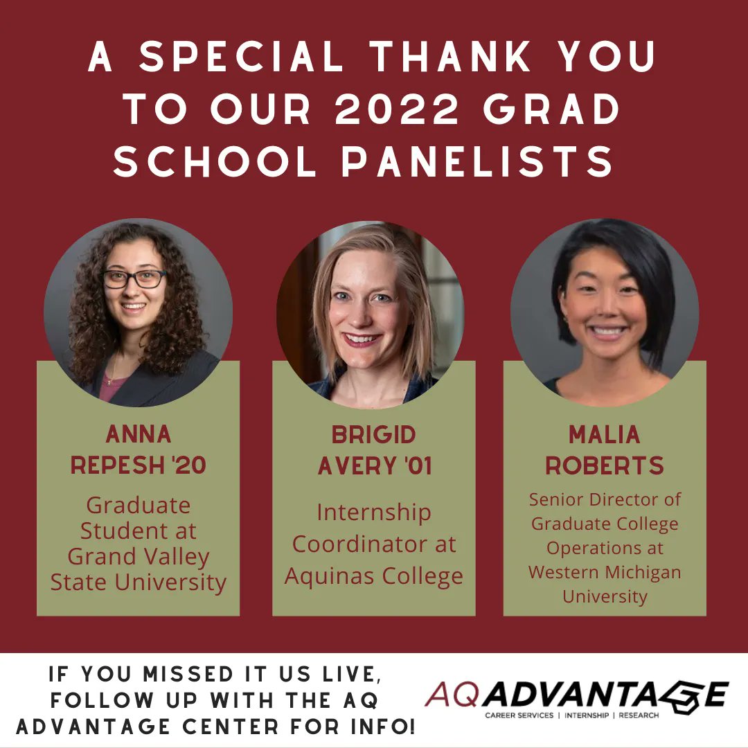 aq_advantage's tweet photo. Thank you to this year's Graduate School Panel. Reach out to the Advantage Center for information if you missed the event! https://t.co/aU72f9XiSy