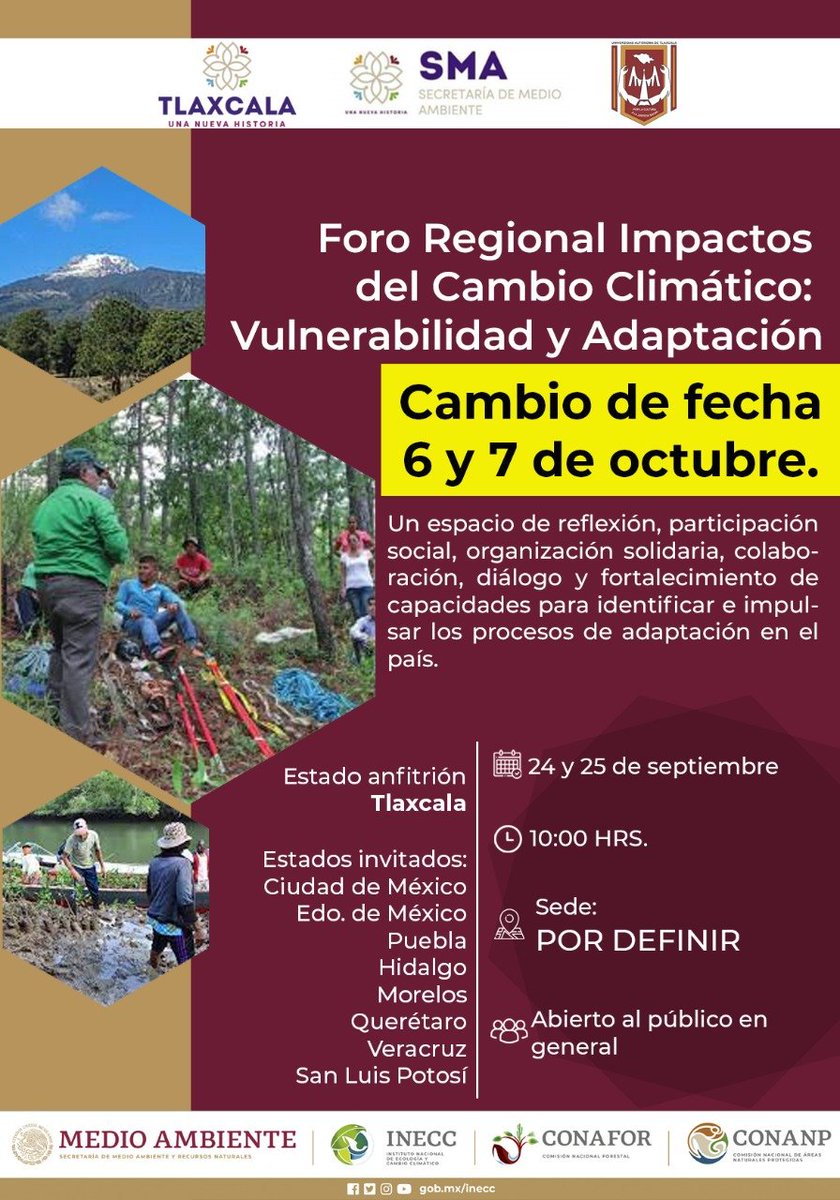 inecc_gob_mx's tweet photo. 📢 Informamos que se reprograma el #ForoRegional "Impactos del Cambio Climático: Vulnerabilidad y Adaptación"🌎
🗓️Nueva fecha: 6 y 7 de octubre
📍Sede por definir
Registraste en:👉 https://t.co/34axlvHCMI

Agradecemos su comprensión. https://t.co/BED0MIC3o5