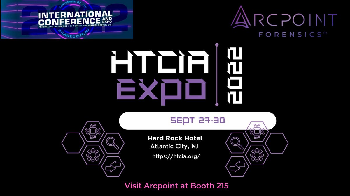 Contact_APF's tweet photo. Will you be joining us at #HTCIA in Atlantic City?! Swing by the #ArcPointForensics booth, 215, for goodies, and giveaways, and find out about the latest development! #DFIR #investigators https://t.co/s3lOUy41Li