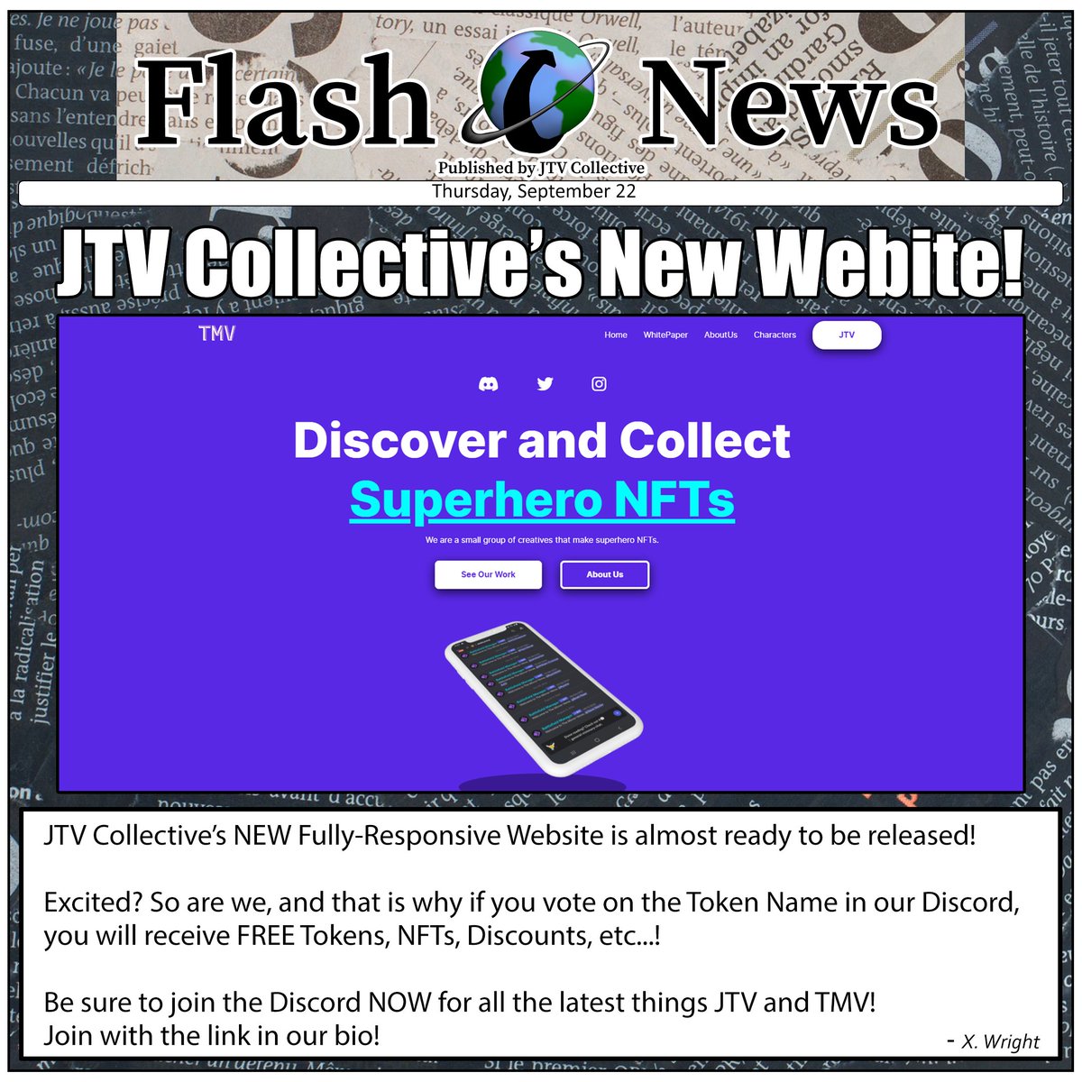 The_MirrorVerse's tweet photo. πThe New JTV Collective Website is almost ready to be released! π
We are giving away TONS of FREE NFTs, Tokens, and Special Roles in Discord! Join today by clicking the link in our bio!
#StJudes #StJude #NFTs #NFT #NFTGiveaway #WLGiveaway #Whitelist #TMV #JTV #JTVCollective https://t.co/IIoswRAnSq