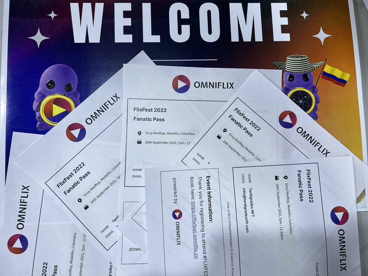 Tardigrades_NFT's tweet photo. Fanatic Passes ready for the #FlixFest 2022 for Tardigrades Holders attending the Cosmoverse in Medellin, Colombia. https://t.co/dhL9Xz5uHw