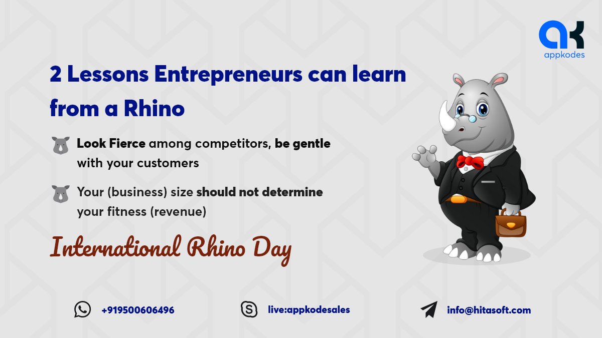 appkodes's tweet photo. Have the Rhino's Attitude for your business!
Like Rhinos, be a magnificent beast in your business empire.

#business #Entrepreneurs #entrepreneurlife #businessgrowth #Businessman #businessowners #appkodes https://t.co/dxpmTlQ3AC