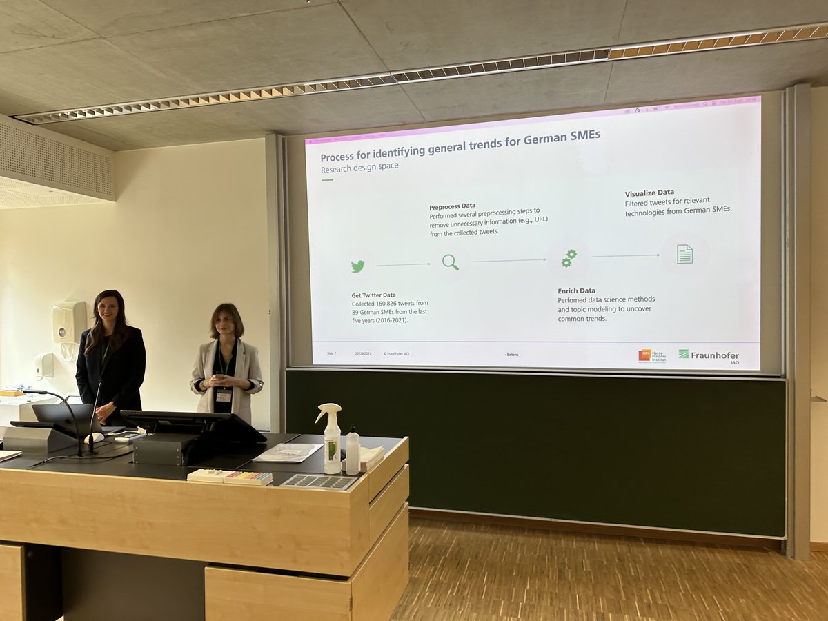 AnneRadunski's tweet photo. Today at #GFORUM22, @SophiePetzolt and I presented our paper on analyzing SME trends using Twitter data. @leonfox93 @khoelzle
#NLP #Topic_Modeling #SME @FGF_eV https://t.co/5Yw7hln7x1