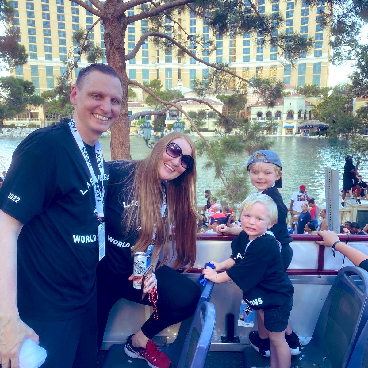 LVRED's tweet photo. What a way to end the season for this team and staff as World Champs! Las Vegas definitely brought the party for sure!♦️Fortunate the boys and I were able to share in this moment with daddy and the team. ❤️🖤#2022 @LVAces #WNBAChampions #RaiseTheStakes https://t.co/BtYDIjGcvs