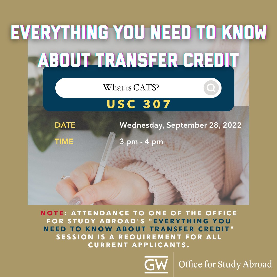 Every two weeks, the OSA will hold a session where you can learn how to search for classes on your program, how to submit courses for approval in GW CATS, or search for pre-approved courses. 

Note: Attendance to one of the sessions is a requirement for all current applicants.