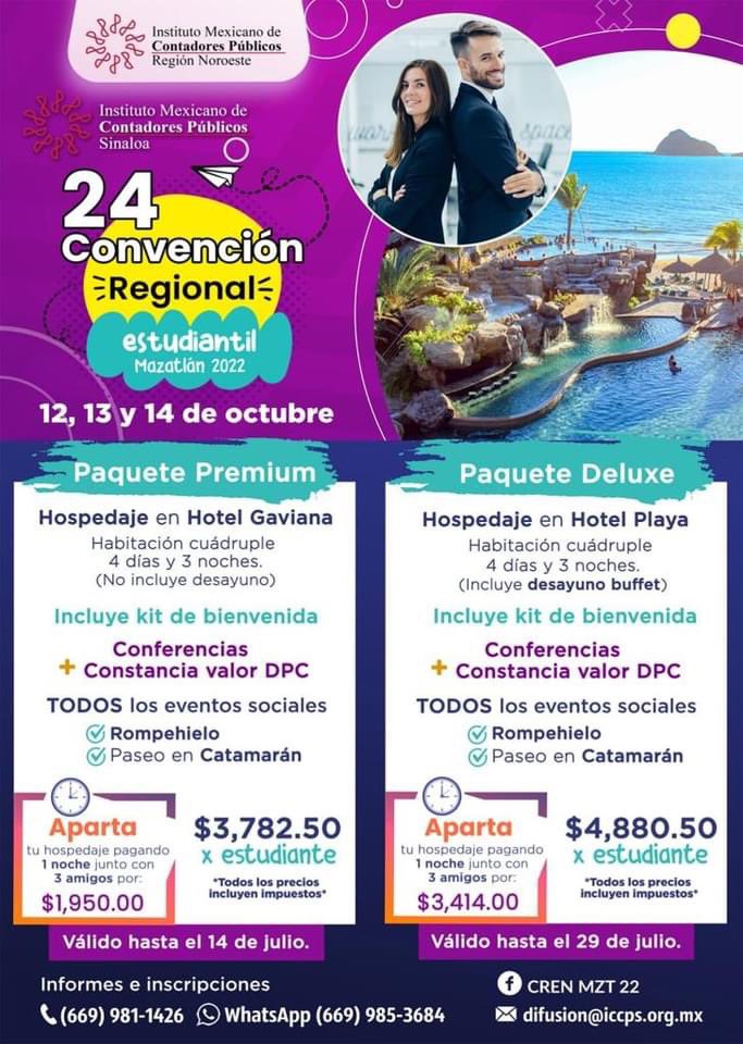 IMCPSONORA's tweet photo. ⭕"24° Convención Regional Estudiantil - Mazatlán 2022" 👩🏻‍💼🧑🏽‍💼📝📚

🔹Evento que tiene el objetivo aportar un valor agregado a los futuros profesionistas de la contaduría.

🔹Del 12 al 14 de octubre de 2022. 

📲Descarga aquí tu Registro:
https://t.co/eTcJeg9RbG https://t.co/fgwOAPRVvY