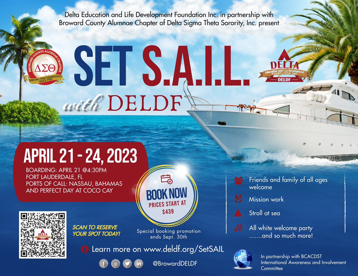 ⚠️DEPOSITS DUE BY OCTOBER 6, 2022

RESERVE YOUR SPOT TODAY WITH ONLY $100 PER PERSON DEPOSIT!!!
 
FULLY BOOKED CABINS BY SEPTEMBER 30TH ARE ELIGIBLE TO RECEIVE $100 ON BOARD CREDIT

Final Payment due February 1, 2023
 
#DELDF #BCACDST #cruise #boat #fun