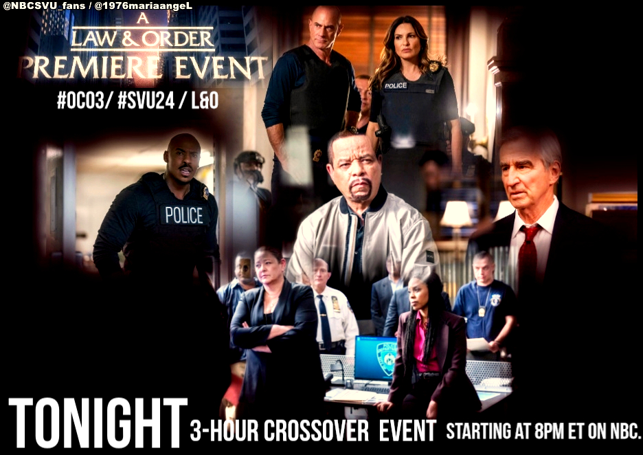 1976mariaangel's tweet photo. tonight
3-hour crossover  Event
 starting at 8PM ET on NBC. 
 #OC03/ #SVU24 /L&amp;O https://t.co/p4tnZrSr2k