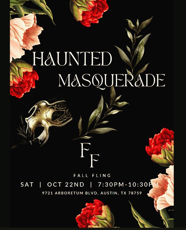 This is the official Fall Fling theme!! Masks will be given to you with the purchase of a ticket or you can bring your own mask! Tickets will officially go on sale September 26th. DM with any questions.