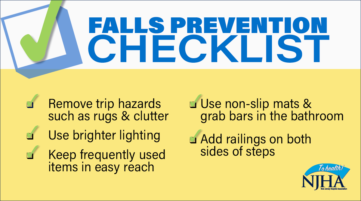 NJHospitals's tweet image. Each year, falls send more than 3M older Americans to the emergency room. Head injuries or hip fractures are among the serious and sometimes fatal injuries that can result. How many steps on our checklist have you taken to protect against falls? #FallPreventionWeek