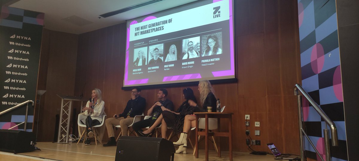 SmartMedia_Tech's tweet photo. Live from the Alpha stage at @Zebu_live 🙌🏻
Our marketing director @NoelleReno is discussing the future of NFT marketplaces with @HollyWoodNFTs, @_SparkGM, @KnownOrigin_io and @premalamatthen ! https://t.co/yMb2ee4qPU