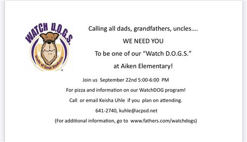 Tonight's the night!  Come join us <a href="/aikenelmaverick/">Aiken Elementary</a> to learn about the WATCH D.O.G.S Program!