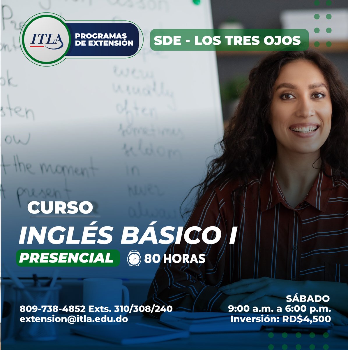 ITLARD's tweet image. ¡Cursos y Diplomados PRESENCIALES!, 😍 en nuestra Extensión Santo Domingo Este (Los Tres Ojos). ​
​
⏪ Desliza para conocer todas las capacitaciones disponibles. ​
Inscripciones abiertas hasta MAÑANA 23 de septiembre. 😎