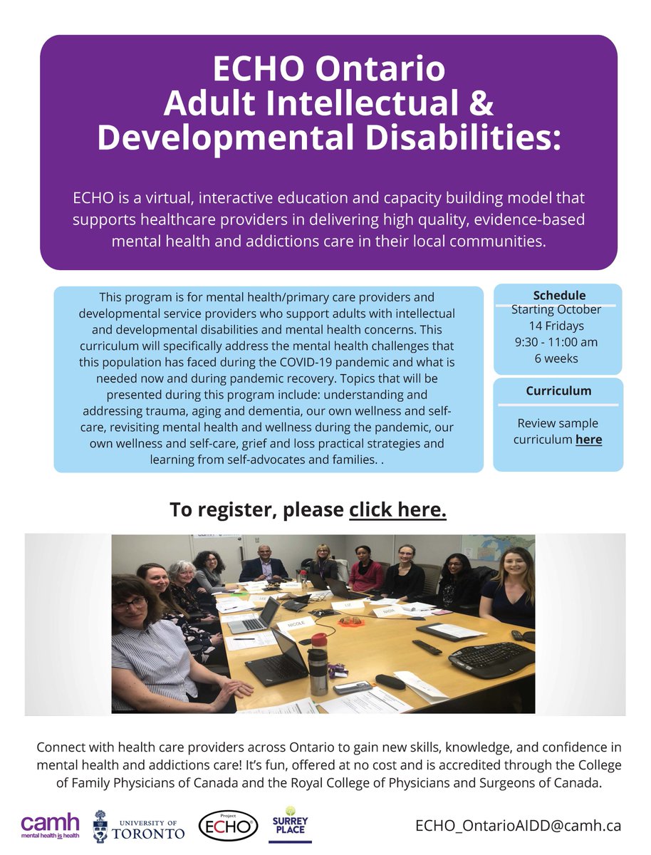 Join us this October for another cycle of ECHO Ontario Adult Intellectual and Developmental Disabilities. To apply, visit: edc.camhx.ca/redcap/surveys…