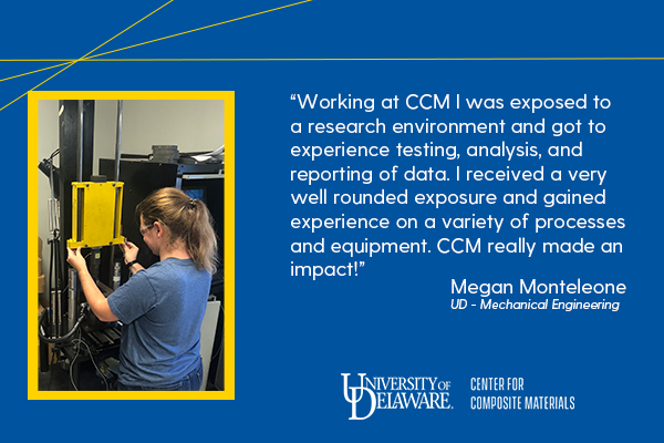 UDCCM's tweet photo. Megan Monteleone, #UDME student, gained exposure to testing, analysis and reporting during @UDCCM's summer research internship. #WeBuildEngineers @udengineering @UDResearch https://t.co/9GA15QkTRc