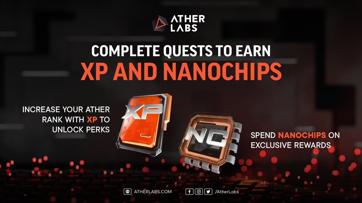 How does it work? 🤔

1️⃣ Complete quests
2️⃣ Earn XP to increase Ather Rank &amp; unlock rewards
3️⃣ Earn Nanochips used for redeeming exciting rewards

The higher the Ather Rank reached, the more lucrative the rewards!