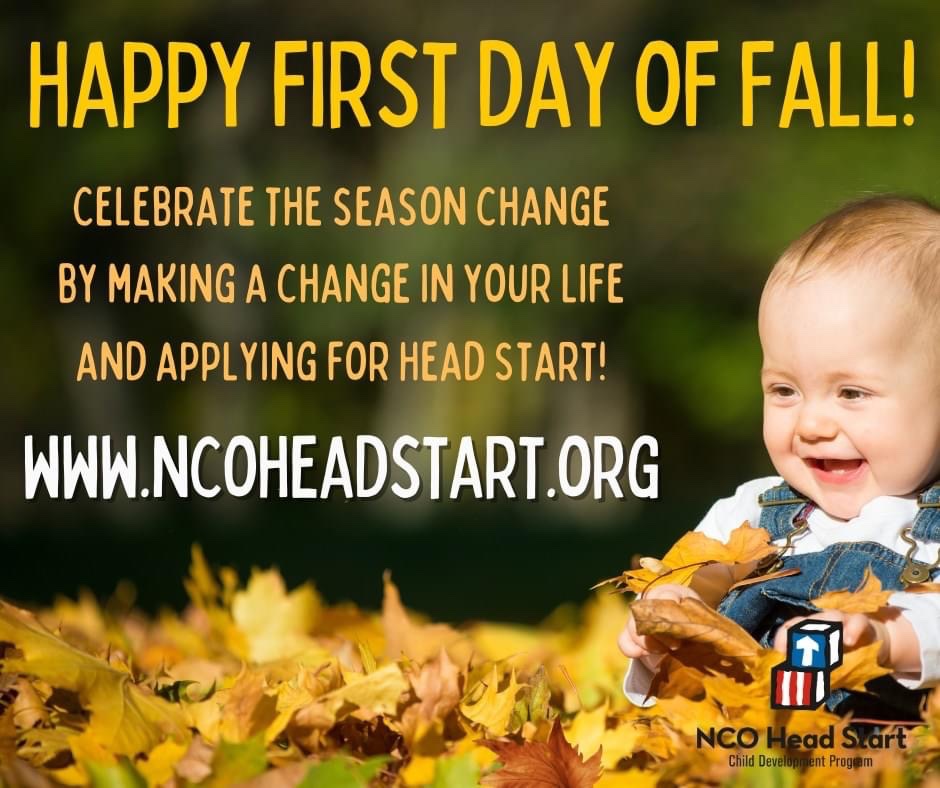 ncohscdp's tweet photo. Happy First Day of Fall!
What is your favorite part of the Autumn season? 

#HeadStart #EarlyHeadStart #NCOHeadStartChildDevelopmentProgram https://t.co/h66XSAO79h