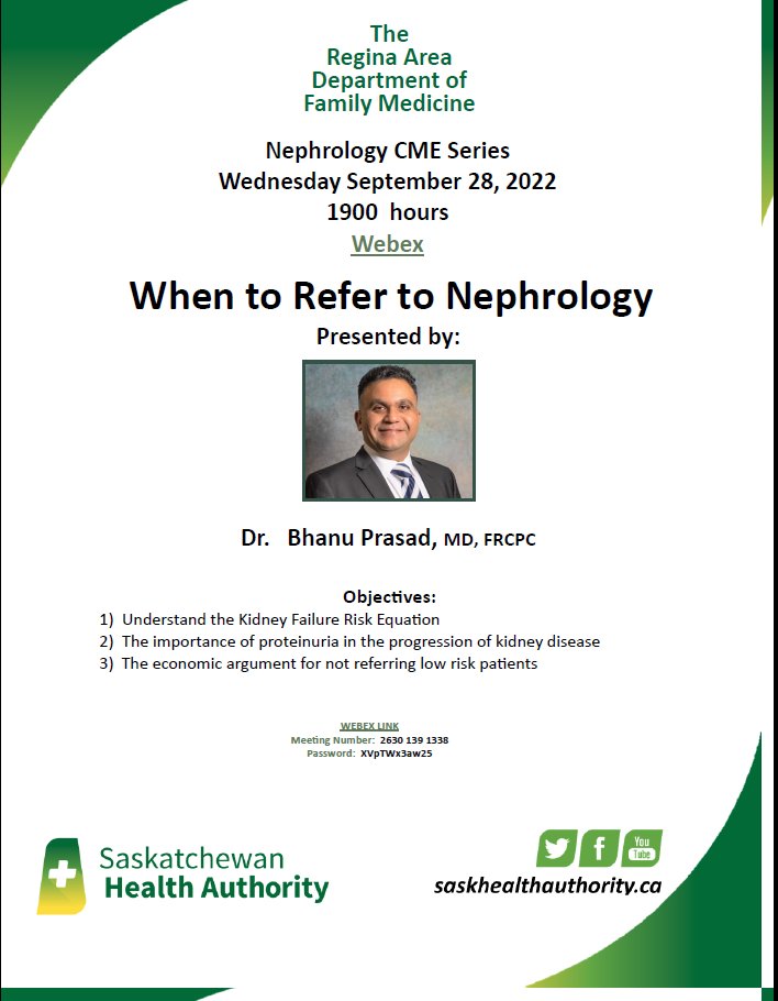 LPHS_Regina (@lphs_regina) on Twitter photo Join us Sept 28, 7pm SK Time #CME #Nephrology Series "When to refer to Nephrology". Speaker: <a href="/Bhanu2405/">Bhanu Prasad</a> Join us Sept 28, 7pm SK Time #CME #Nephrology Series "When to refer to Nephrology". Speaker: <a href="/Bhanu2405/">Bhanu Prasad</a>