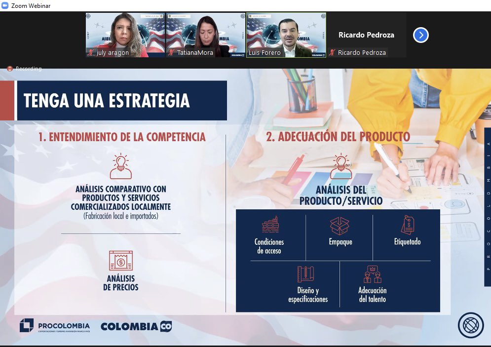 julyaragon85's tweet photo. #AEstaHora | en #Vivo cerca de 1.700 empresarios conectados con @PROCOLOMBIACO en #LaVueltaAlMundo conociendo la ruta exportadora para ingresar bienes y servicios de origen colombiano 🇨🇴 a ESTADOS UNIDOS 🇺🇸. Si desea ver de nuevo la sesión ingresar a https://t.co/R0Hsg12zwp https://t.co/HCCb0rl8Ms