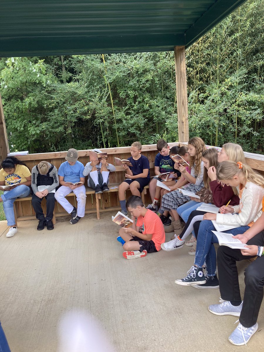 5th grade enjoying the day doing ELA in the outdoor classroom.