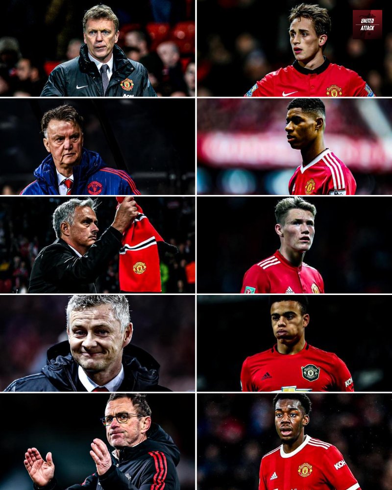 unitedattackID's tweet photo. Para mantan manajer Manchester United dengan para wonderkid andalannya💪 
 
Moyes x Januzaj 
Van Gaal x Rashford 
Mourinho x Mctominay 
Solskjaer x Greenwood 
Rangnick x Elanga 
 
Siapa favoritmu?? 👇👇 #MUFC #UnitedAttack https://t.co/3qdTLbTy0m