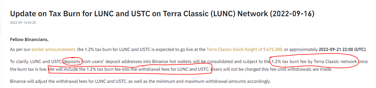 If you've been asking whether or not <a href="/binance/">Binance</a> WILL be supporting the 1.2% On-Chain $LUNC tax here's your PROOF!

Some are spreading MISINFORMATION on this topic.
Binance IS supporting network burns &amp; the burn WILL increase drastically once added.

RETWEET TO SPREAD THE MESSAGE!🔥