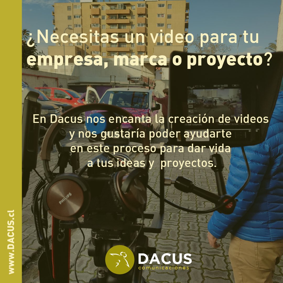 Dacuscom's tweet image. ➡️¿Necesitas un #video para tu #empresa, #marca o #proyecto?

✅En #Dacus amamos crear videos y nos gustaría poder ayudar en este proceso para dar vida a tus #ideas y proyectos.

✍️Cotiza hoy una estrategia de video en dacus.cl

#videomarketing #amamosloquehacemos