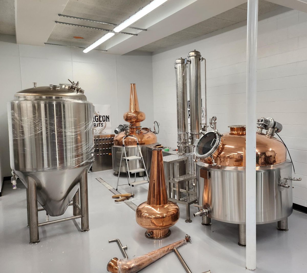 Counting down days until <a href="/SturgeonSpirits/">Sturgeon Spirits</a> is officially open!  One step closer with the arrival of the fermenter and two pot stills this week!