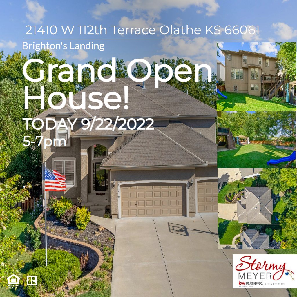 stormymeyer's tweet image. Home for sale in Brighton's Landing Subd. near Olathe Northwest HS &amp;amp; K7 HWY
GRAND OPENING TODAY 5-7pm
4,300 +sq feet 2 STORY HOME W/FINISHED WALKOUT BASEMENT  cul-de-sac lot w/tree row in back. $600k. That's less than $140.00/sq foot finished living space.
stormymeyer.kw.com/prop.../LST-69…