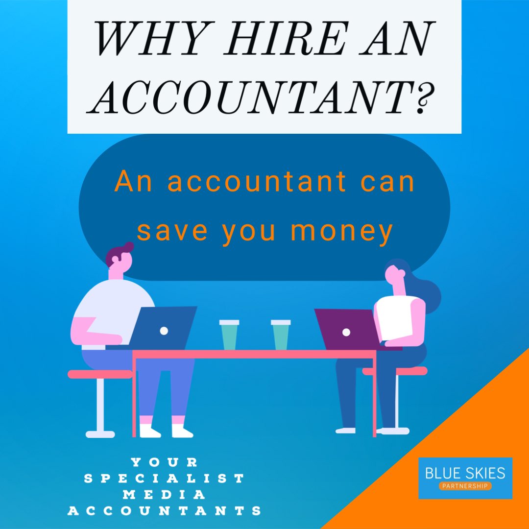 BlueSkiesP's tweet photo. An accountant can save you money! 

Accountants highlight any areas where you could be saving money (such as claiming for all the expenses you are entitled too), which means they could drastically cut your tax bill. https://t.co/cZykfO9Vd9