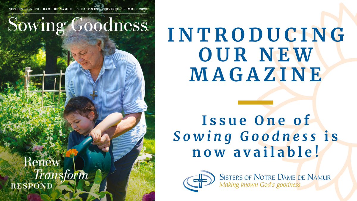 SNDdeN_EastWest's tweet photo. The inaugural issue of our magazine, Sowing Goodness, is now available online! #RenewTransformRespond

Learn more about the ministries across our province and join our mailing list to receive the winter issue: https://t.co/4ABK6WV816 https://t.co/mXkk632OES