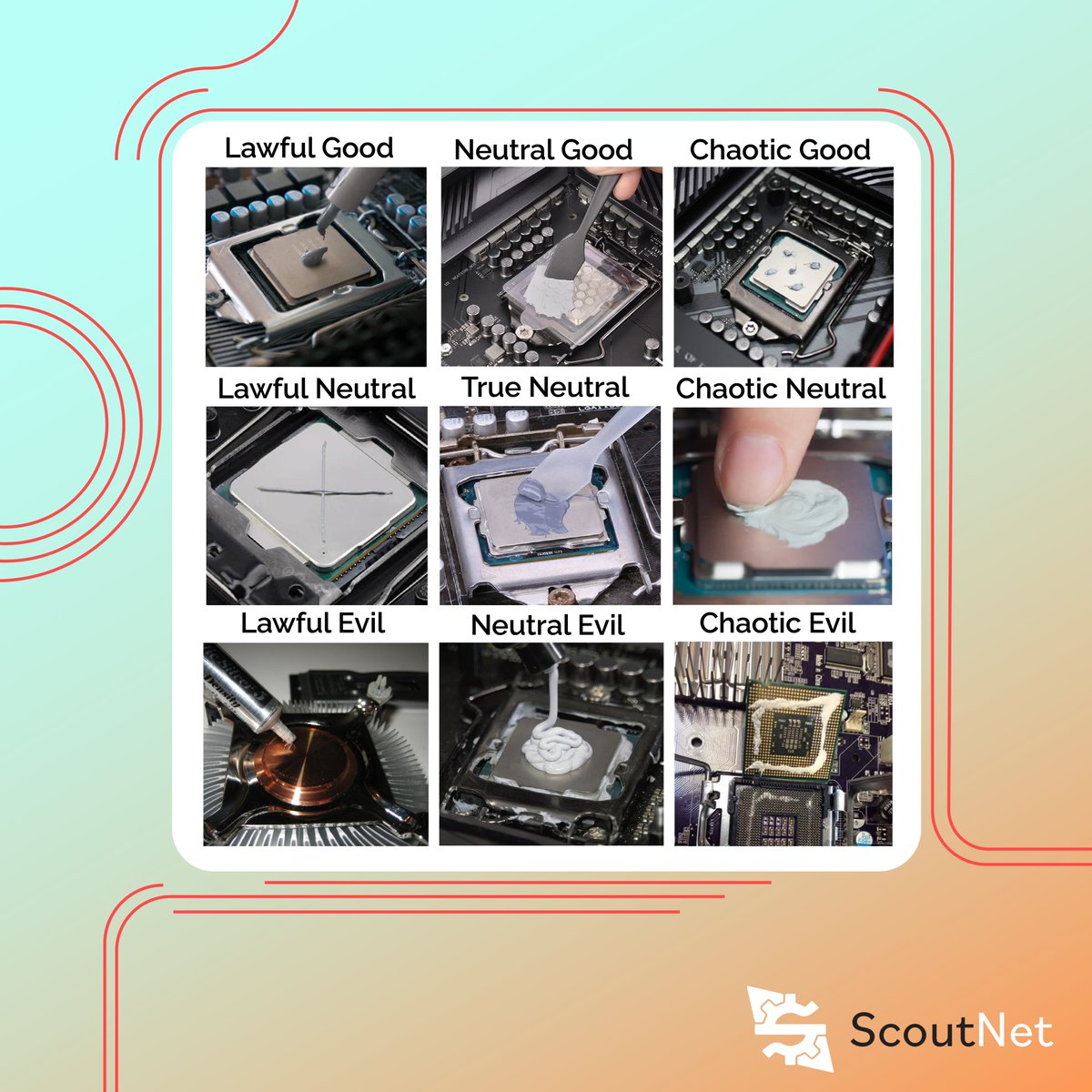 ScoutNet_in's tweet photo. Disclaimer: This post may require a higher IQ than Rick and Morty. Kindly waste time understanding this meme at your own discretion.
Lawful Good is where ScoutNet's priority lies, so get your Laptop/Computer serviced TODAY. ๐ป
#ScoutNet #DungeonsandDragons #alignment #processor https://t.co/DX5VR6kbIY