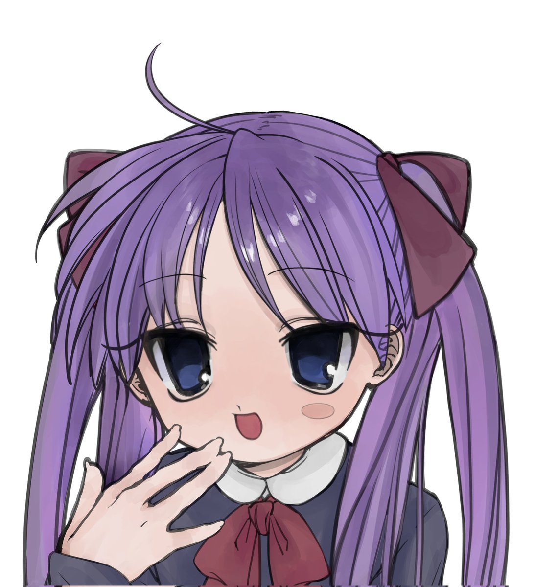 hiiragi kagami 1girl solo twintails purple hair long hair white background simple background  illustration images