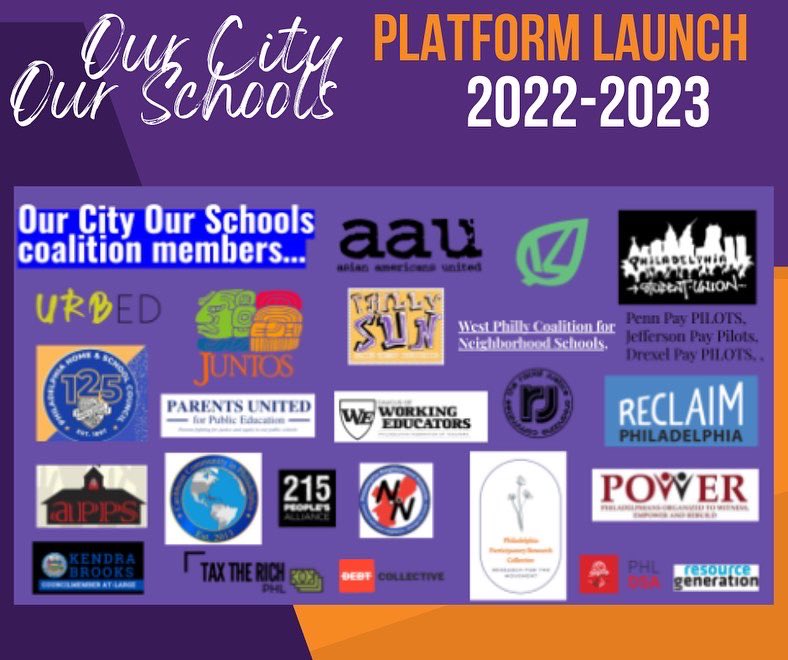 OCOSphl's tweet photo. Our City Our Schools 2022-2023 PLATFORM LAUNCH DAY!
WE THE PEOPLE DEMAND BETTER FOR OUR COMMUNITIES
#phillyschools #phillystudentsmatter #phillyedjustice #OCOSphilly #PhillyBOE #PoliceFreeSchools #EmpowerYouth #SanctuarySchools #EquitableFunds #TaxtheRICH #phillyteachers https://t.co/FRRDNkP7PT