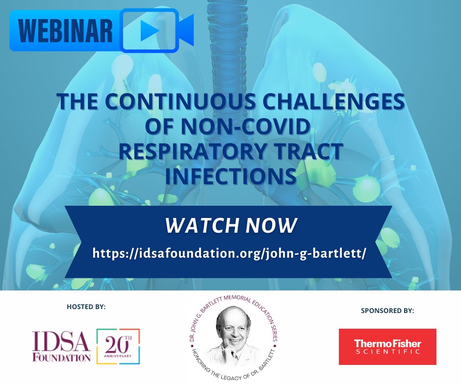 IDSAFoundation's tweet photo. Did you miss last week's webinar: The Continuous Challenges of Non COVID Respiratory Tract Infections? Don't worry! Itβs recorded and available on demand: https://t.co/4gnHvxh5AL
#RTIs #Webinar #IDSAFoundation #ThermoFisherScientific https://t.co/wORWfpz53p