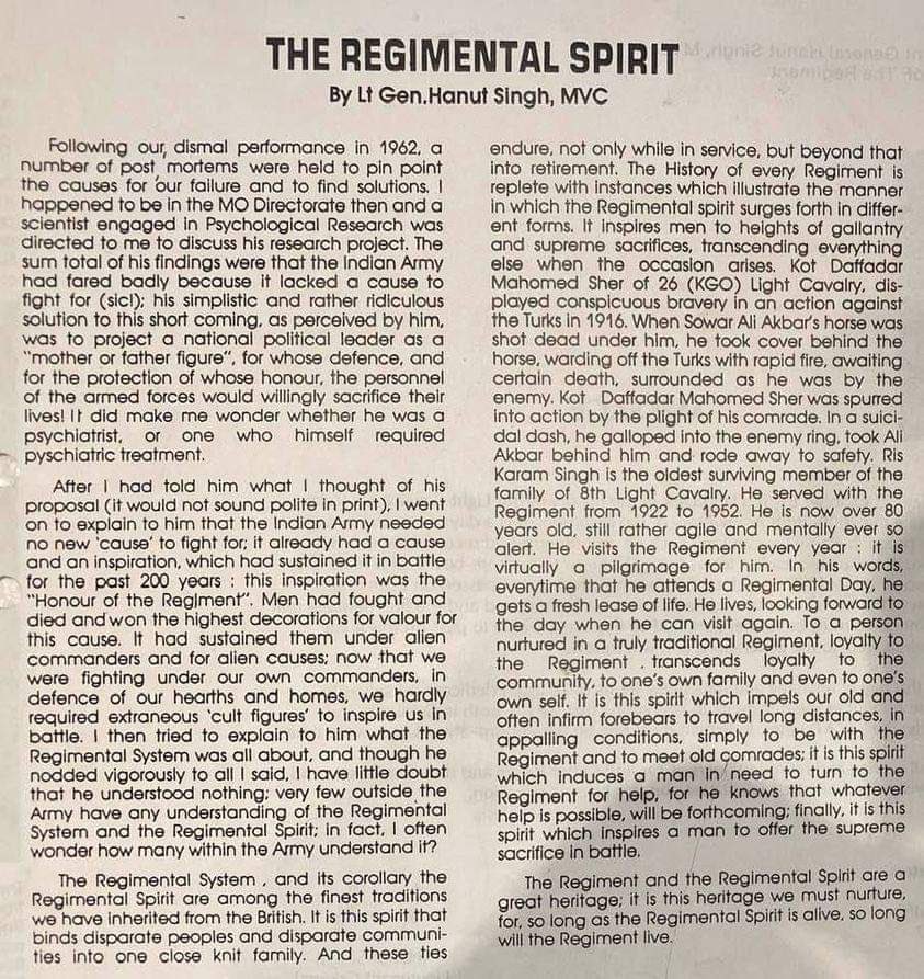 Ares_Speaks's tweet photo. Gen Hanut’s Golden Words on Regimentation. Time to Revisit for Many in  the Present. #IndianArmy #Regimentation Naam - Namak - Nishan … they should be left as they are! @major_madhan @TheSatishDua @atahasnain53 @shams_gazelle @realpcube @Manik_M_Jolly @Tiny_Dhillon https://t.co/nfOplUdq9K