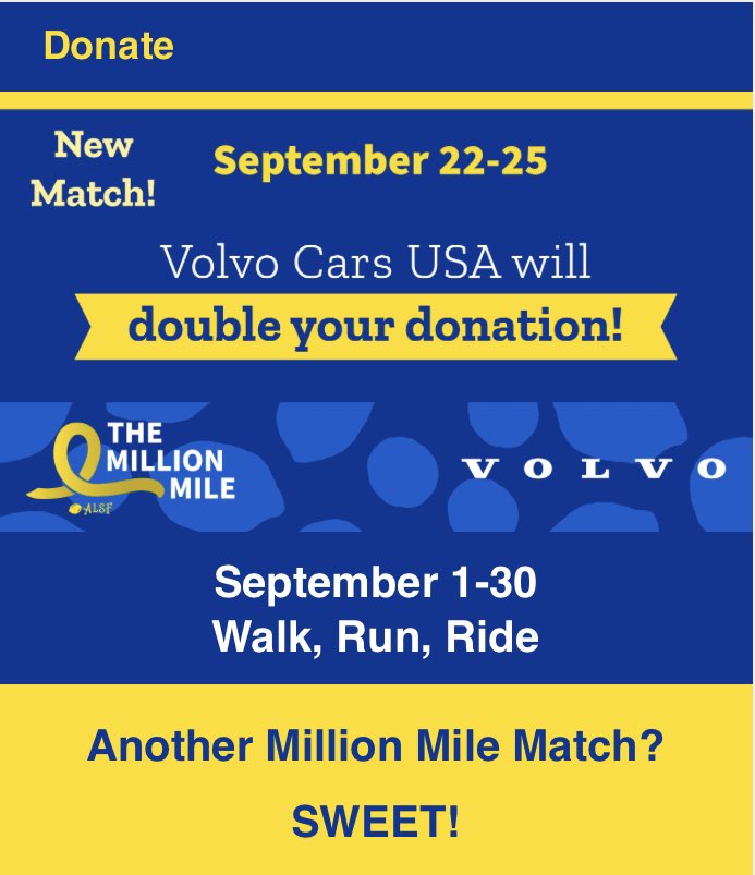 LbkPediCancer's tweet photo. For the second (and last!) time this month, all donations to our Million Mile page will be matched from September 22-25! If you are wanting to donate to our team, now is the time! 😉🎗️ https://t.co/Y2sG7iiFGk