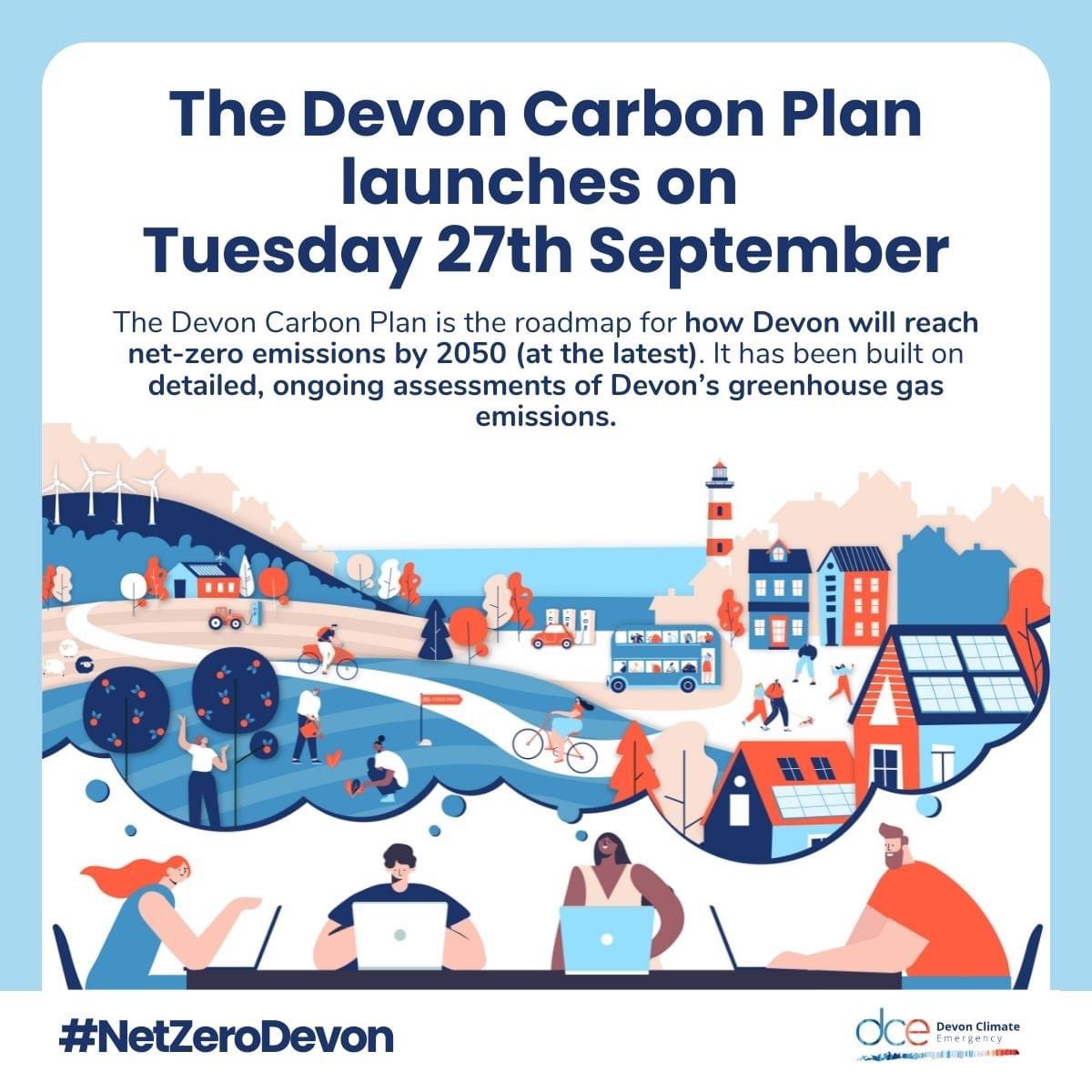 ndevoncouncil's tweet image. The Devon Carbon Plan launches on Tuesday 27th September!

The Plan is a roadmap for how Devon will reach net-zero emissions by 2050 (at the latest), and will be available on the Devon Climate Emergency website. Follow @devonclimate for updates and upcoming Q&amp;amp;As!

#NetZeroDevon