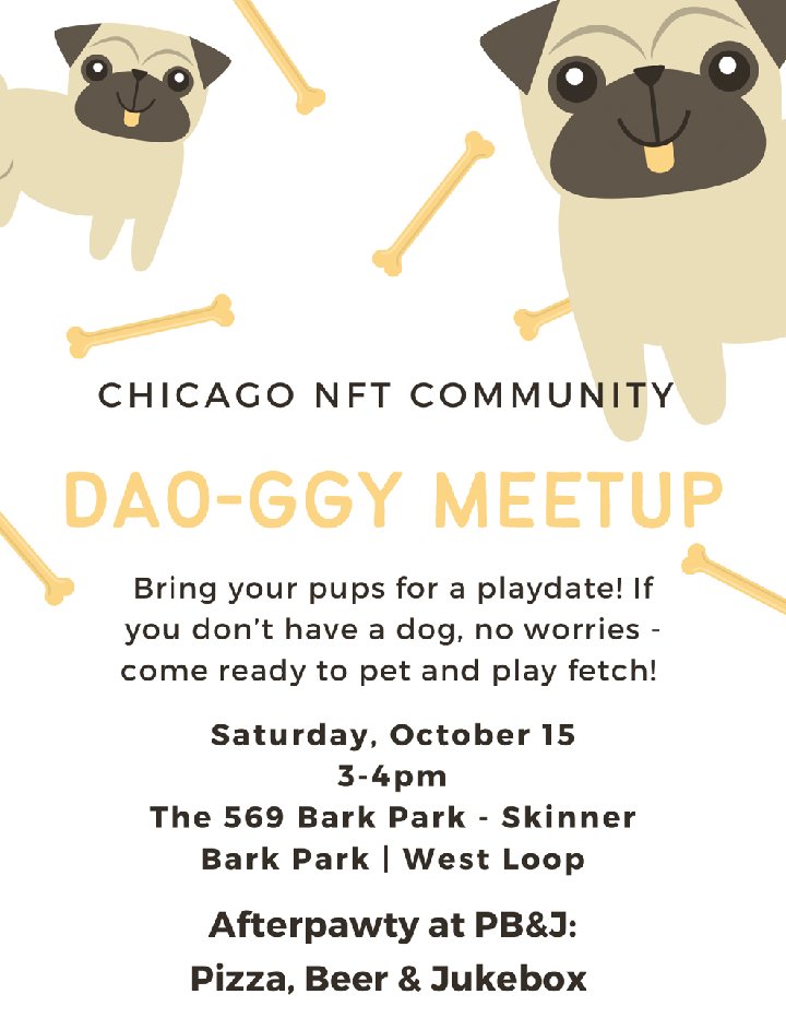 _rollingpotato's tweet photo. The next Chicago NFT meetup is here!
🐶Esteemed guest list below 🐶 https://t.co/kBF0J75lNE