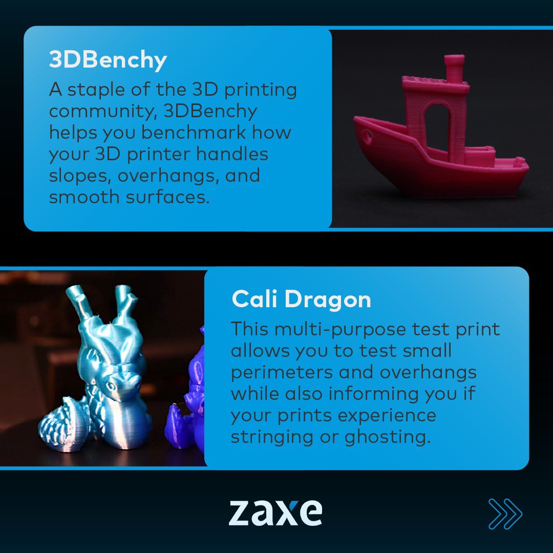 Zaxe3D's tweet photo. Tunning your 3D printer occasionally is a good way of maintaining the performance of your device. Optimal 3D printing calibration would be an arduous process without the helpful models you can use to benchmark your 3D printer. Here are some of the essential tests.
#testprints https://t.co/bohChWDDPF
