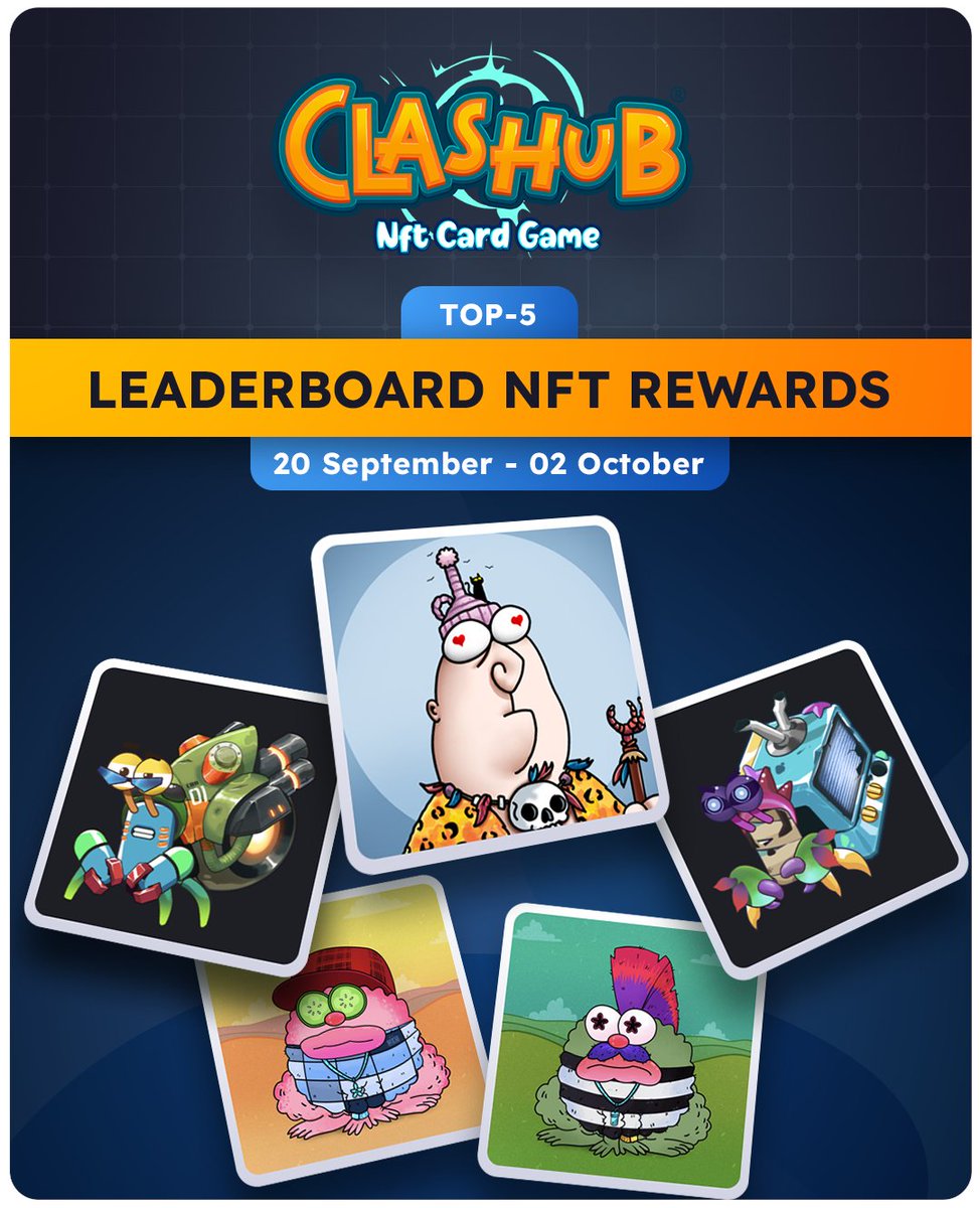 Hello Clashub Fam;

NEW REWARDS SEASON HAS BEGUN.
Top-5 players will earn;
1 Funnelheads
2 Crabadas
2 PeacefullToads

Start playing on Clashhub now and get a chance to win NFTs.

Deadline: September 20 - October 02, 2022

#NFTs #NFTCommunity #NFTGame #Crabada #clashub #GameFi‌