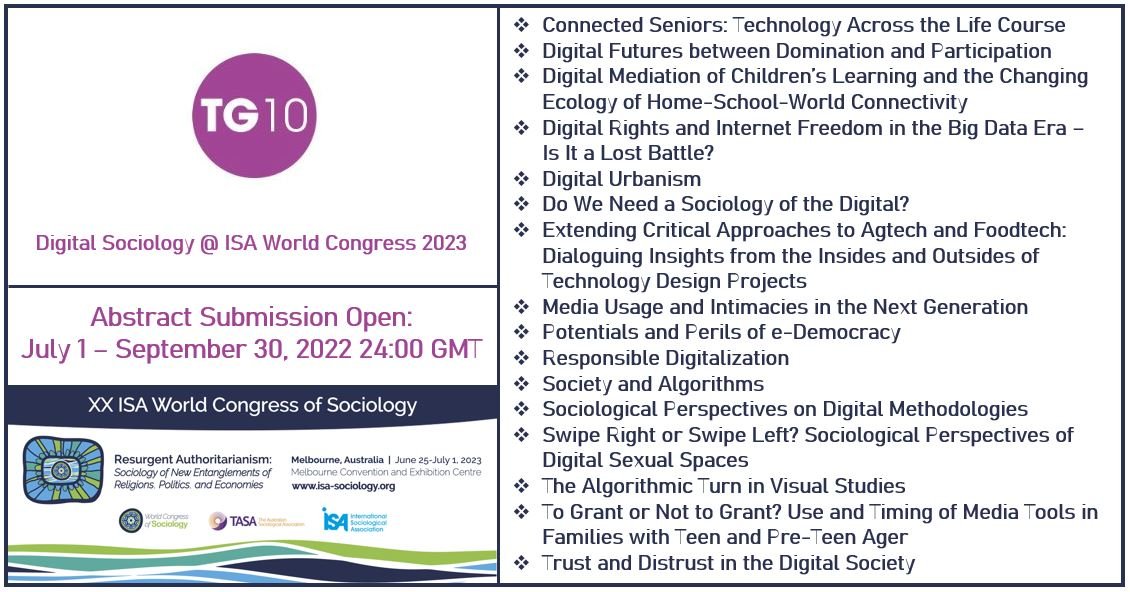 Deadline approaching! 30 September is the last day for submitting your abstract for #isawcs23! Check the sessions on #digitalsociology and join the debate! Find them here: isaconf.confex.com/isaconf/wc2023…
<a href="/isa_sociology/">ISA</a>