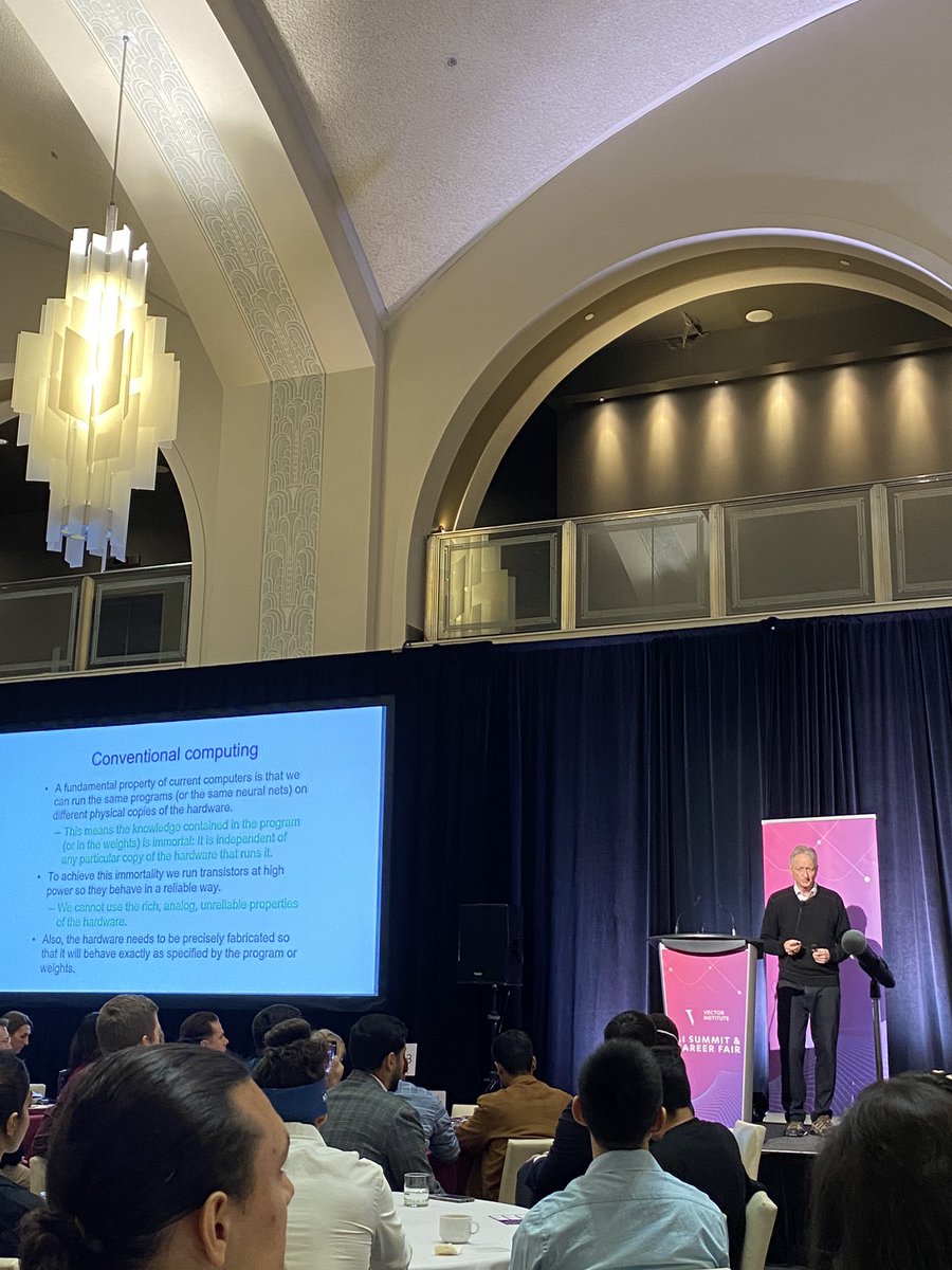 annasmatta's tweet photo. Exciting morning at the #VectorAISummit22 with #AI pioneer @geoffreyhinton inspiring the next gen of AI researchers &amp; industry leaders. https://t.co/ZNGl2hoa3h