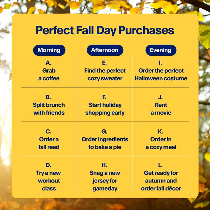 What does your perfect fall shopping day look like? Select one option from each column and comment your