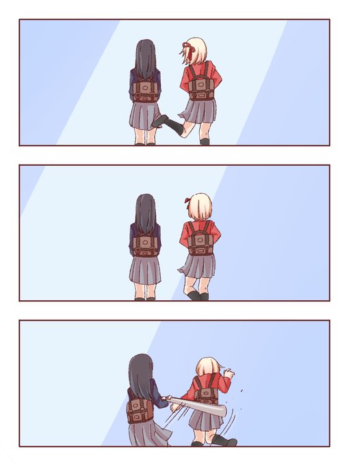 「リコリス・リコイル」3コマ漫画✨

やられたらやり返す10倍返しのたきな✨
#錦木千束生誕祭2022 #リコリコ 