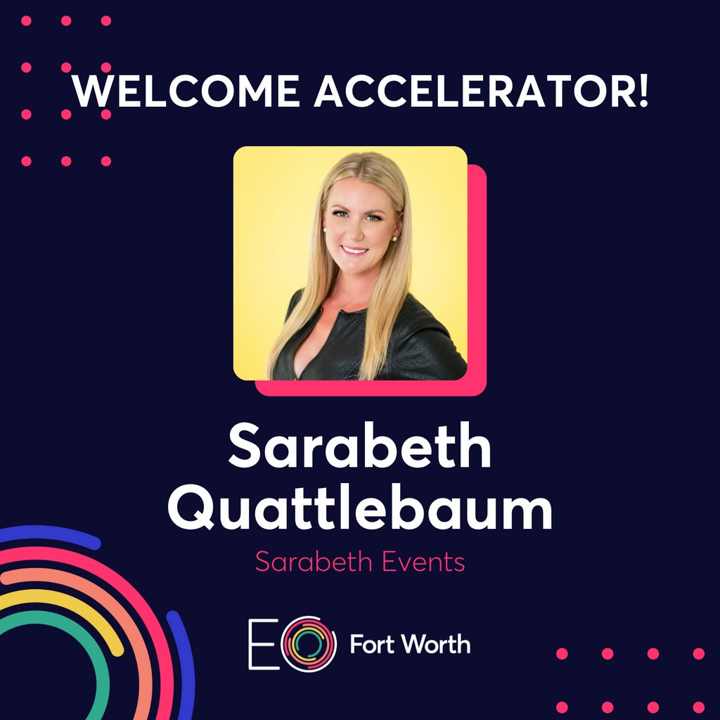 EOFortWorth's tweet photo. Join us in welcoming our new EOFW Accelerator Sarabeth Quattlebaum, Owner and CEO of Sarahbeth Events! 🎉

Sarabeth Events specializes in planning corporate, non-profit, and social events. Our chapter is lucky to have you. https://t.co/MwsLId4lc7