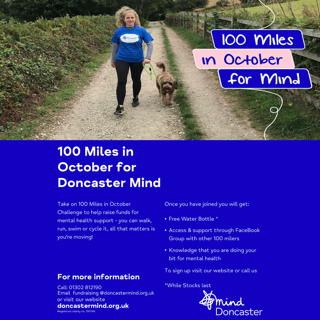 RT @DoncasterMind: Only 8 more days until October.  Are you ready to challenge yourself ? Sign up now to do '100 miles in October', for Doncaster Mind.  You can Run, Walk, Cycle or even Crawl, it really doesn't matter.  Your support will help fund the vital services we offer.