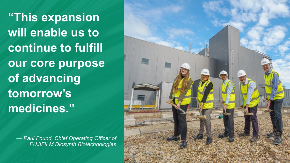 Congratulations to the @FujifilmDiosyn team for breaking ground on their facility expansion in the UK. This will support increasing demand for FUJIFILM Diosynth Biotechnologies’ microbial development and manufacturing services. bit.ly/3C0JxVq